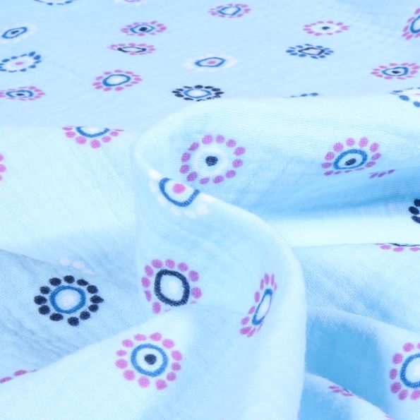 Tissu Double gaze Marissa sur fond Bleu ciel - Par 10 cm