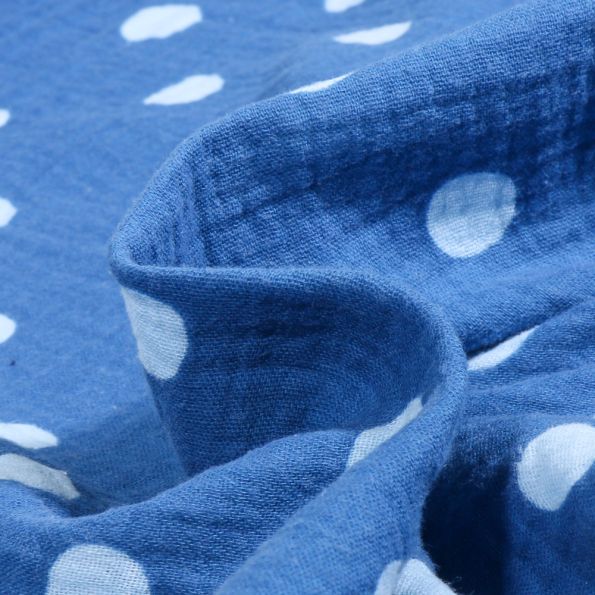 Tissu Double gaze Pois 2 cm sur fond Bleu roi - Par 10 cm