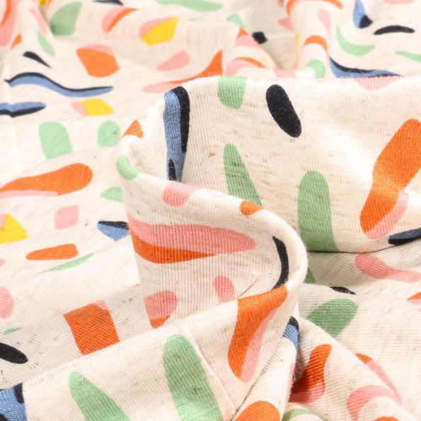 Tissu Jersey Viscose Lin Sprinkles pastel sur fond Ecru - Par 10 cm