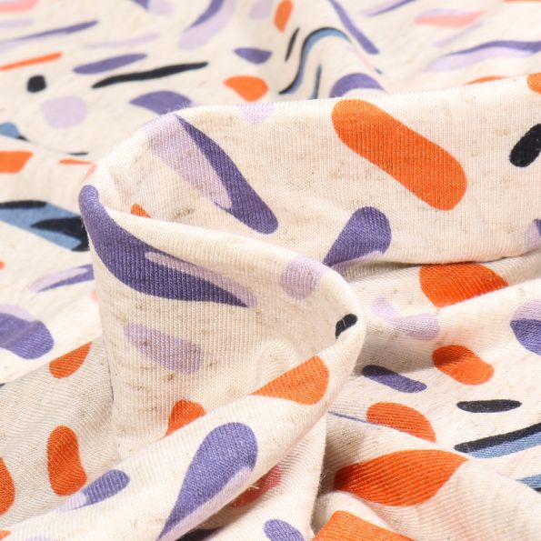 Tissu Jersey Viscose Lin Sprinkles lila sur fond Ecru - Par 10 cm