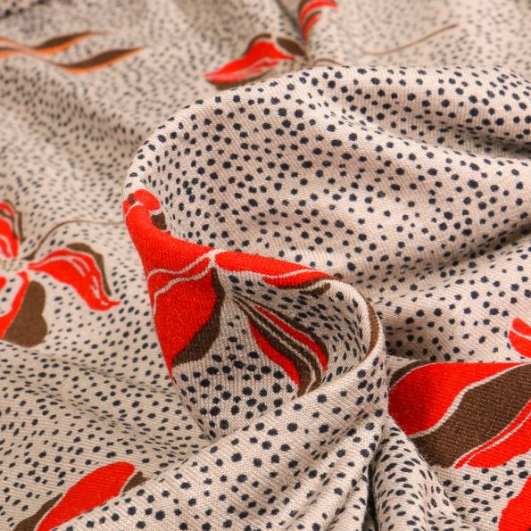 Tissu Jersey Viscose  Bianka sur fond Beige - Par 10 cm