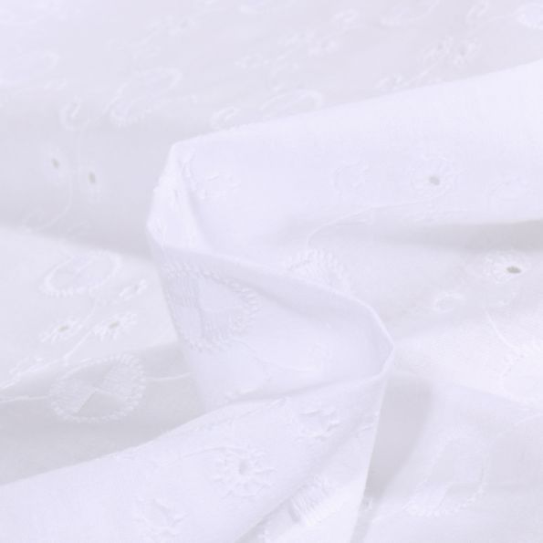 Tissu Broderie anglaise Aleksandra Blanc - Par 10 cm