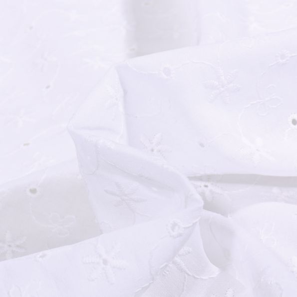 Tissu Broderie anglaise  Flowers stars Blanc - Par 10 cm