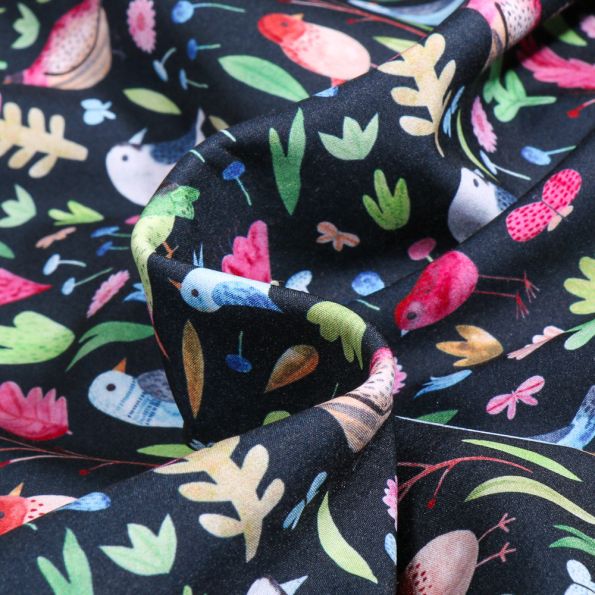 Tissu Softshell Natura sur fond Bleu marine - Par 10 cm