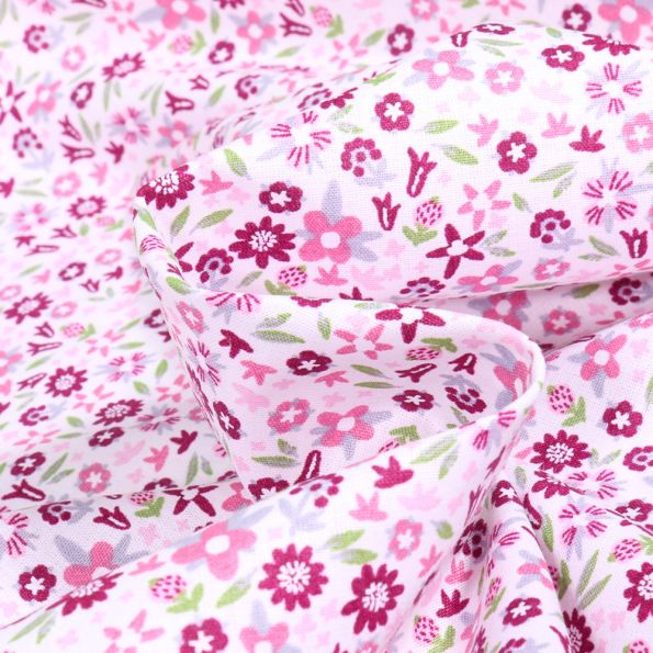 Tissu Coton imprimé Sweet Flower Lulu sur fond Blanc - Par 10 cm