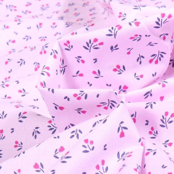 Tissu Coton imprimé Mallory sur fond Rose pâle - Par 10 cm