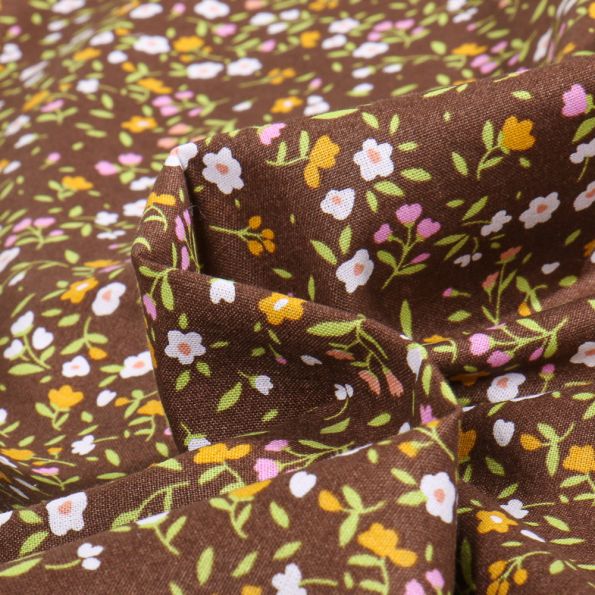 Tissu Coton imprimé Naya sur fond Marron - Par 10 cm