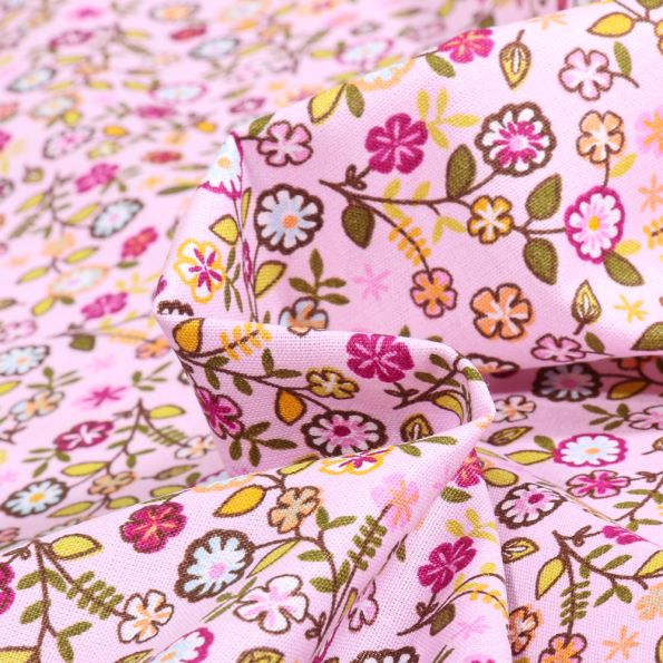 Tissu Coton imprimé LittleBird Stella sur fond Rose - Par 10 cm