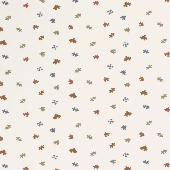 Tissu Jersey Coton Puzzle sur fond Ecru - Par 10 cm