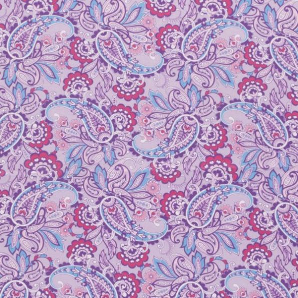 Tissu Coton imprimé Cachemire sur fond Parme - Par 10 cm