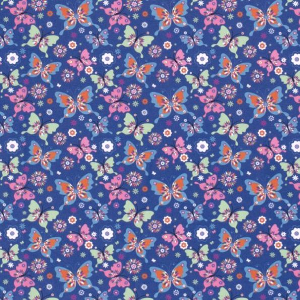 Tissu Coton imprimé Butterfly sur fond Bleu roi - Par 10 cm