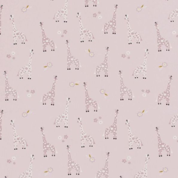 Tissu Coton imprimé Girafe Zizou sur fond Rose clair - Par 10 cm