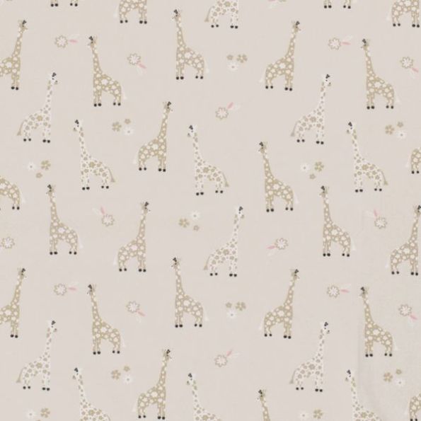 Tissu Coton imprimé Girafe Zizou sur fond Beige - Par 10 cm