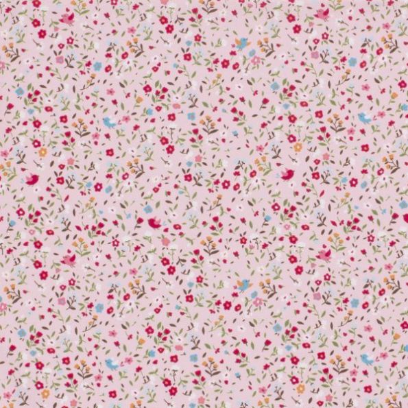 Tissu Coton imprimé Evie sur fond Rose clair - Par 10 cm
