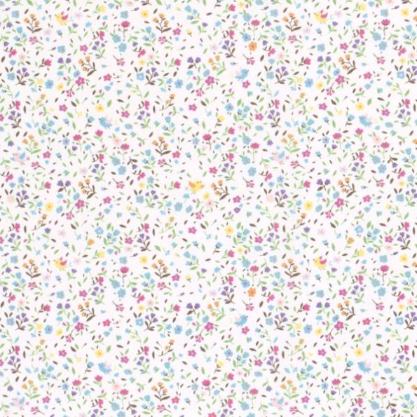 Tissu Coton imprimé Evie sur fond Blanc - Par 10 cm