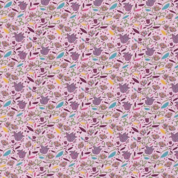 Tissu Coton imprimé Mille fleurs Lolo sur fond Rose - Par 10 cm