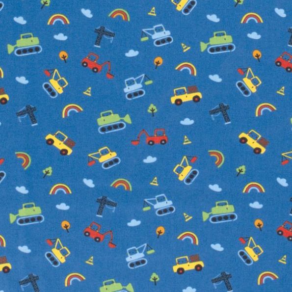 Tissu Coton imprimé Trafic sur fond Bleu roi - Par 10 cm