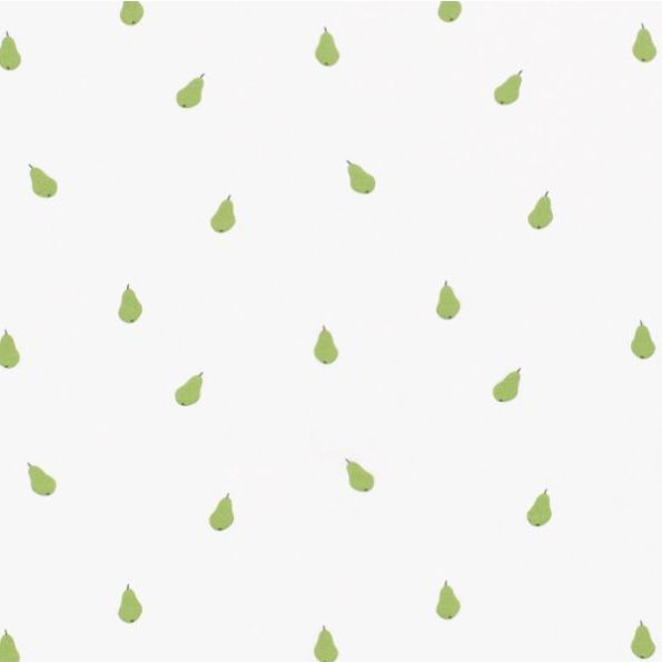 Tissu Coton imprimé Poire verte sur fond Blanc - Par 10 cm