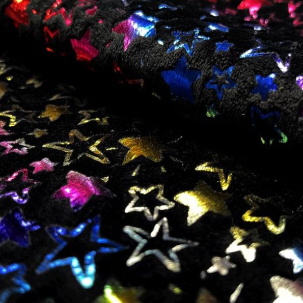 Tissu Velours stretch Etoiles brillantes sur fond Noir - Par 10 cm