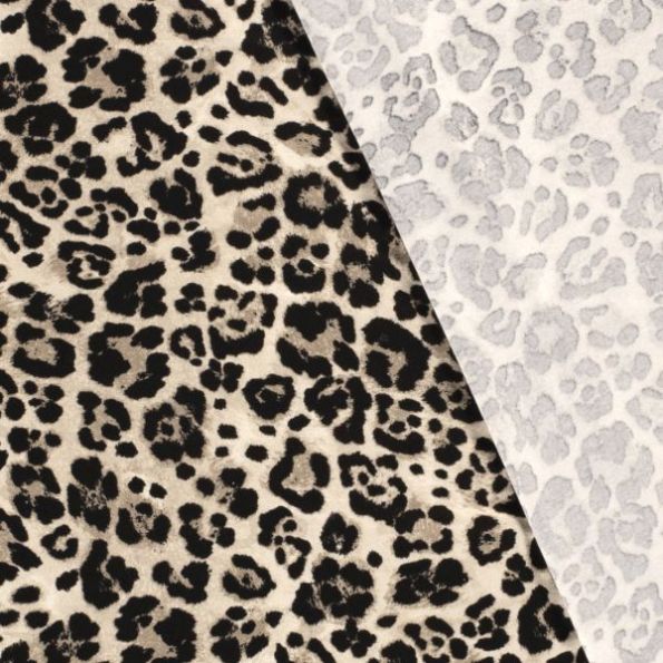 Tissu Jersey Viscose Panther Jo sur fond Beige - Par 10 cm