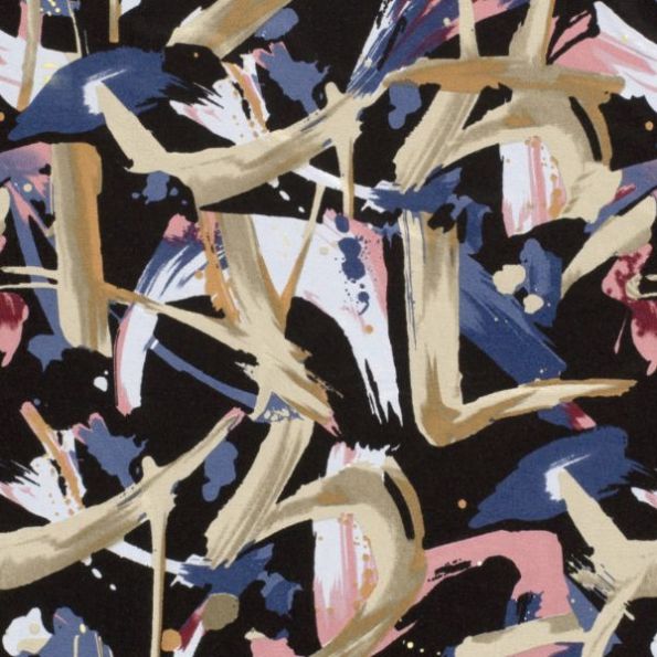 Tissu Jersey Viscose Emétie sur fond Noir - Par 10 cm