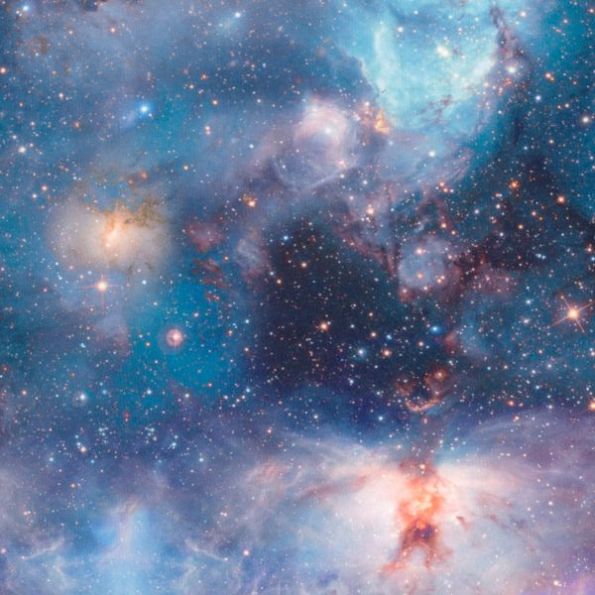 Tissu Jersey Sportswear digital Galaxy sur fond Bleu azur - Par 10 cm