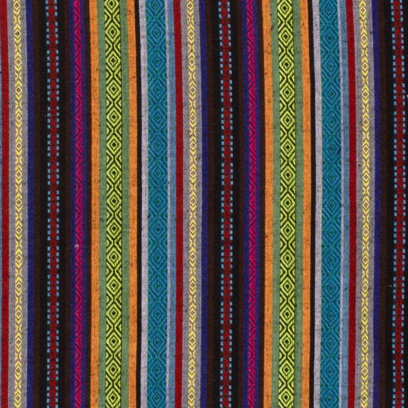 Tissu Jacquard Mexicain Rayé sur fond Vert - Par 10 cm