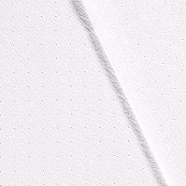 Tissu Popeline de Coton Brodé Fleuris sur fond Blanc - Par 10 cm