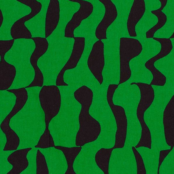 Tissu Crêpe de Viscose motifs abstraits noir sur fond Vert - Par 10 cm
