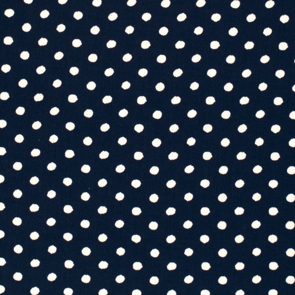 Tissu Crêpe Viscose pois blancs sur fond Bleu marine - Par 10 cm