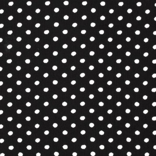 Tissu Crêpe Viscose pois blancs sur fond Noir - Par 10 cm