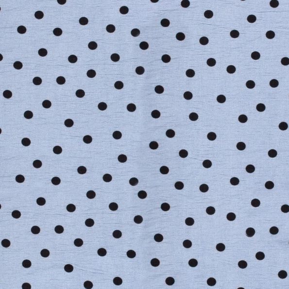 Tissu Viscose Ottoman Pois noirs sur fond Bleu - Par 10 cm