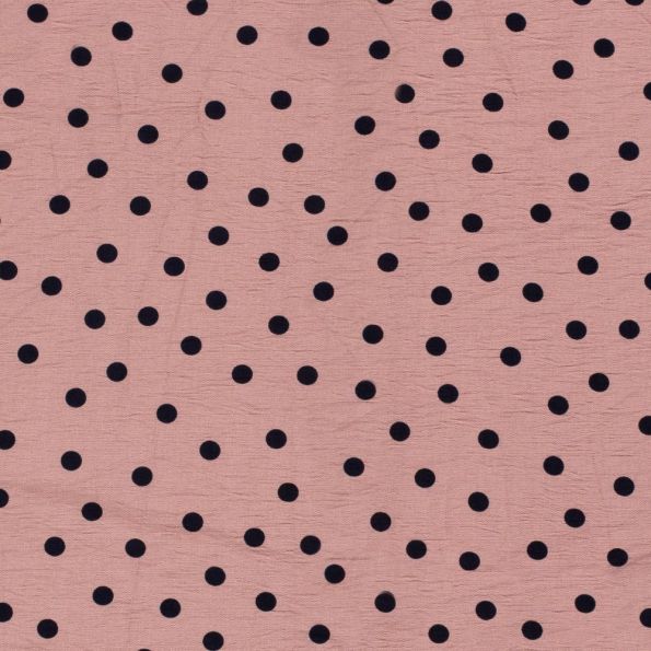 Tissu Viscose Ottoman Pois noirs sur fond Vieux rose - Par 10 cm