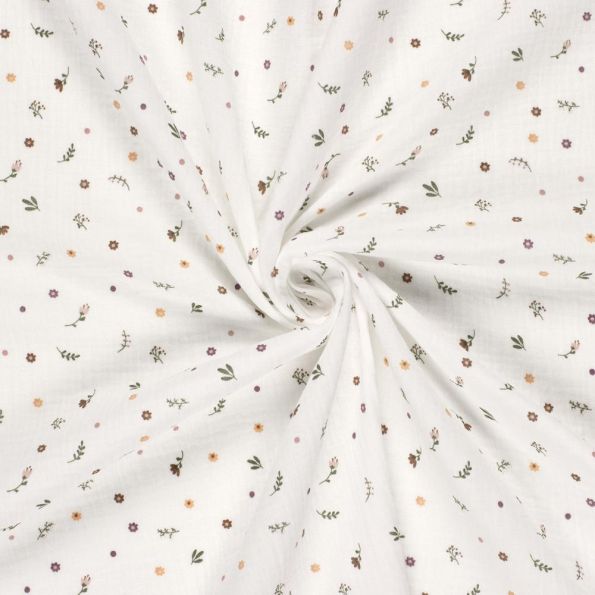 Tissu Double gaze de Coton LittleBird Fleuris sur fond Ecru - Coupon de 30 cm