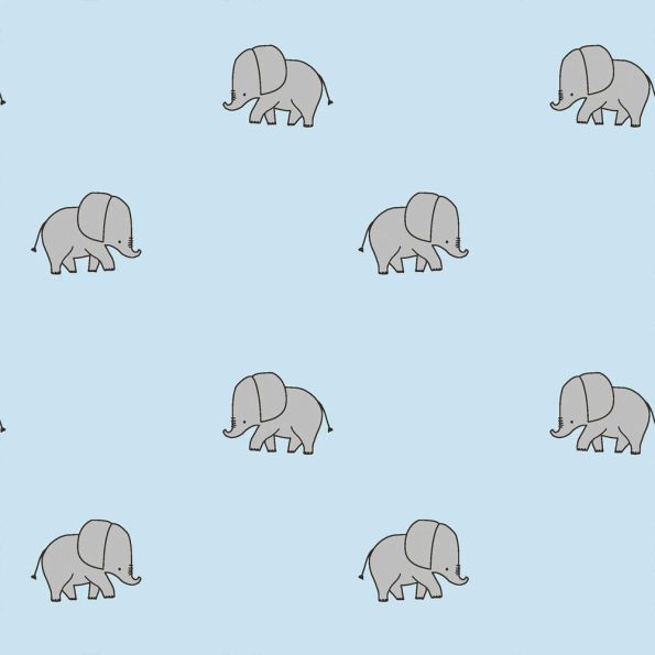 Tissu Popeline de Coton LittleBird Eléphants sur fond Bleu ciel - Par 10 cm