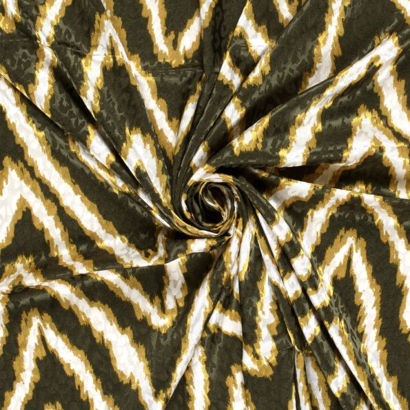 Tissu Satin imprimé Relief léo sur fond Vert kaki - Par 10 cm