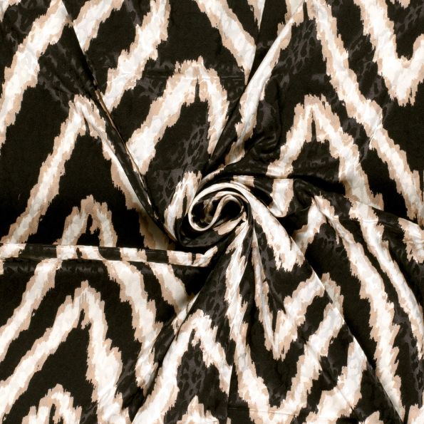 Tissu Satin imprimé Relief léo sur fond Noir - Par 10 cm