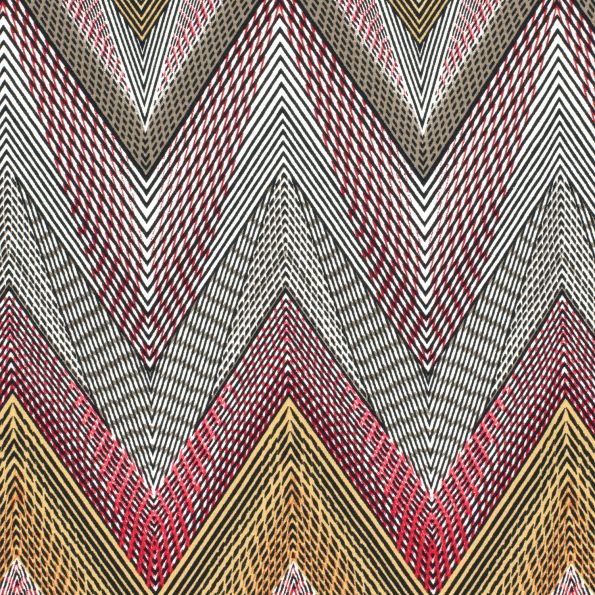 Coupon Tissu Jersey Viscose imprimé zig zag jaune et rouge sur fond Blanc - Coupon de 110 cm