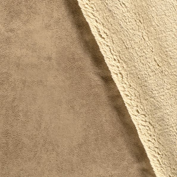 Tissu Suédine envers fourrure Mouton beige Beige - Par 10 cm
