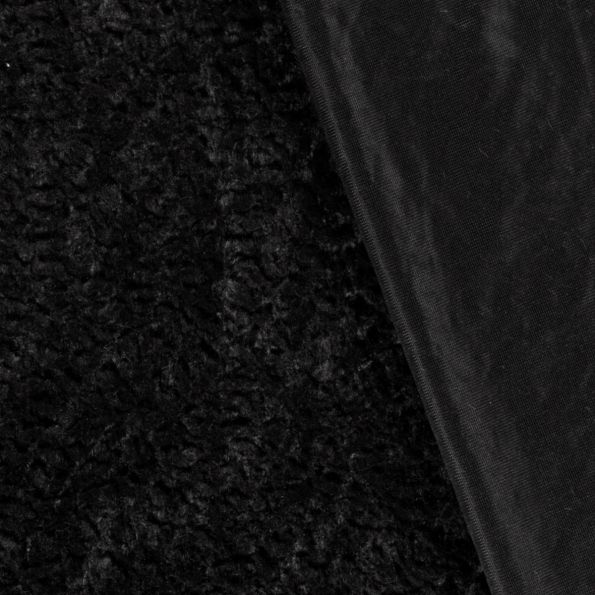 Tissu Fausse fourrure long poils relief Noir - Par 10 cm