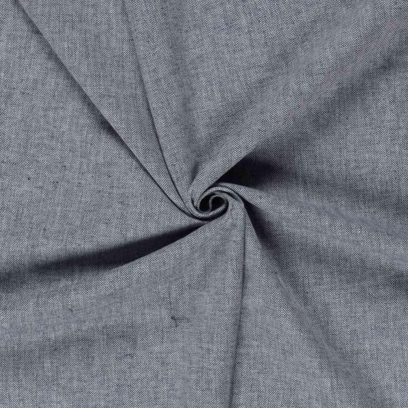 Tissu Chambray Lin Coton Chevrons Bleu gris - Par 10 cm