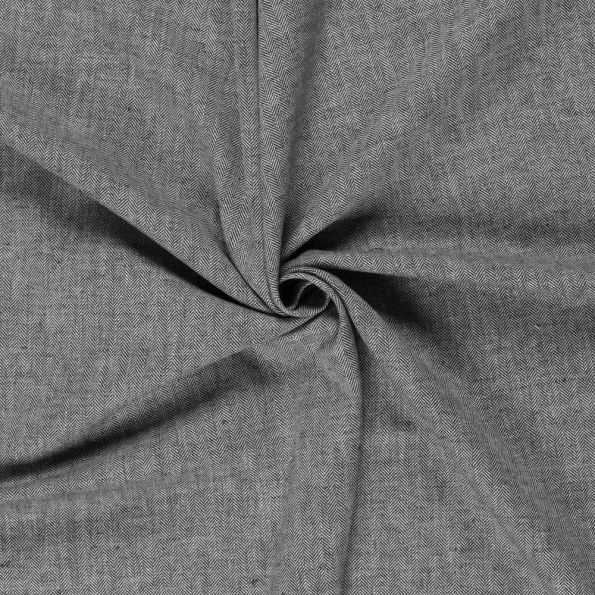 Tissu Chambray Lin Coton Chevrons Gris anthracite - Par 10 cm