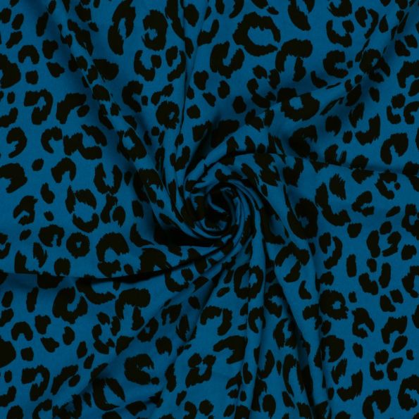 Coupon Tissu Twill extensible imprimé Léopard sur fond Bleu indigo - Coupon de 140 cm