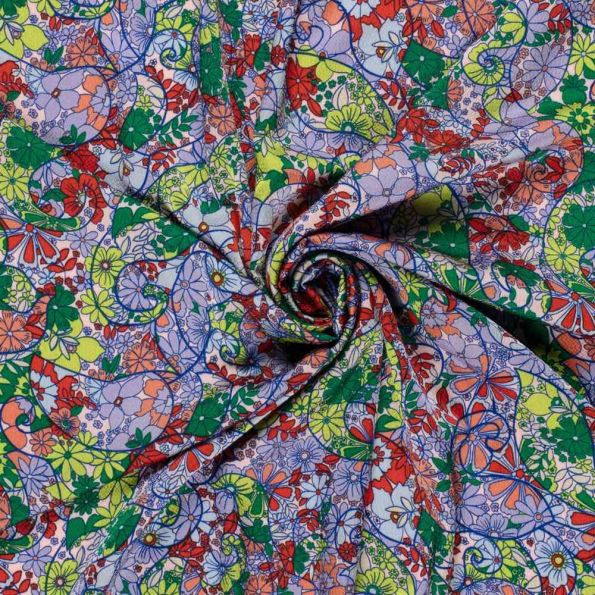 Tissu Polyester Bubble vert citron sur fond Violet - Par 10 cm