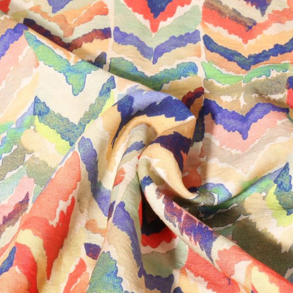 Tissu Lin Viscose Slub floral sur fond Beige - Par 10 cm