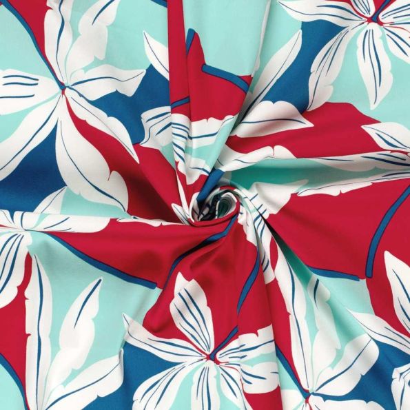 Tissu Coton satiné extensible Florisca sur fond Vert menthe - Par 10 cm