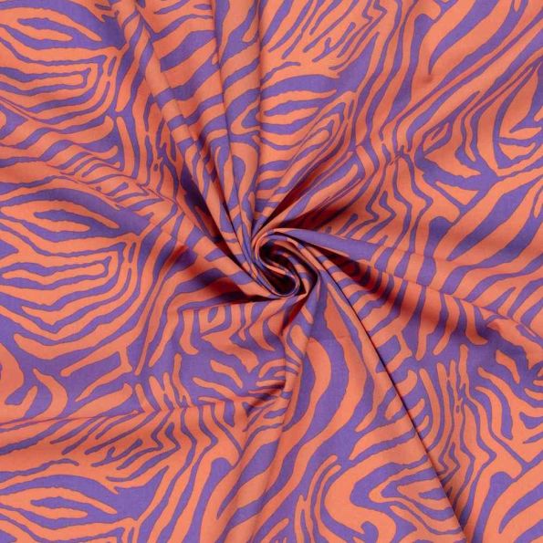 Tissu Coton extensible Psyché Pop corail sur fond Violet - Par 10 cm