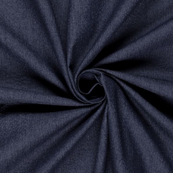 Tissu Jean Denim Seersucker uni Bleu marine - Par 10 cm
