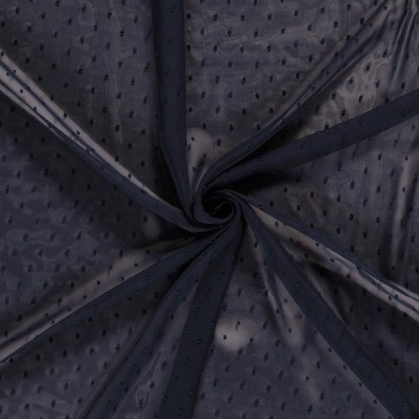 Tissu Mousseline Plumetis Rema sur fond Bleu marine - Par 10 cm