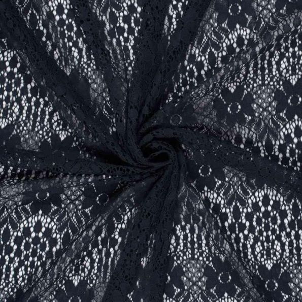 Tissu Dentelle Coton mélangé uni Bleu marine - Par 10 cm